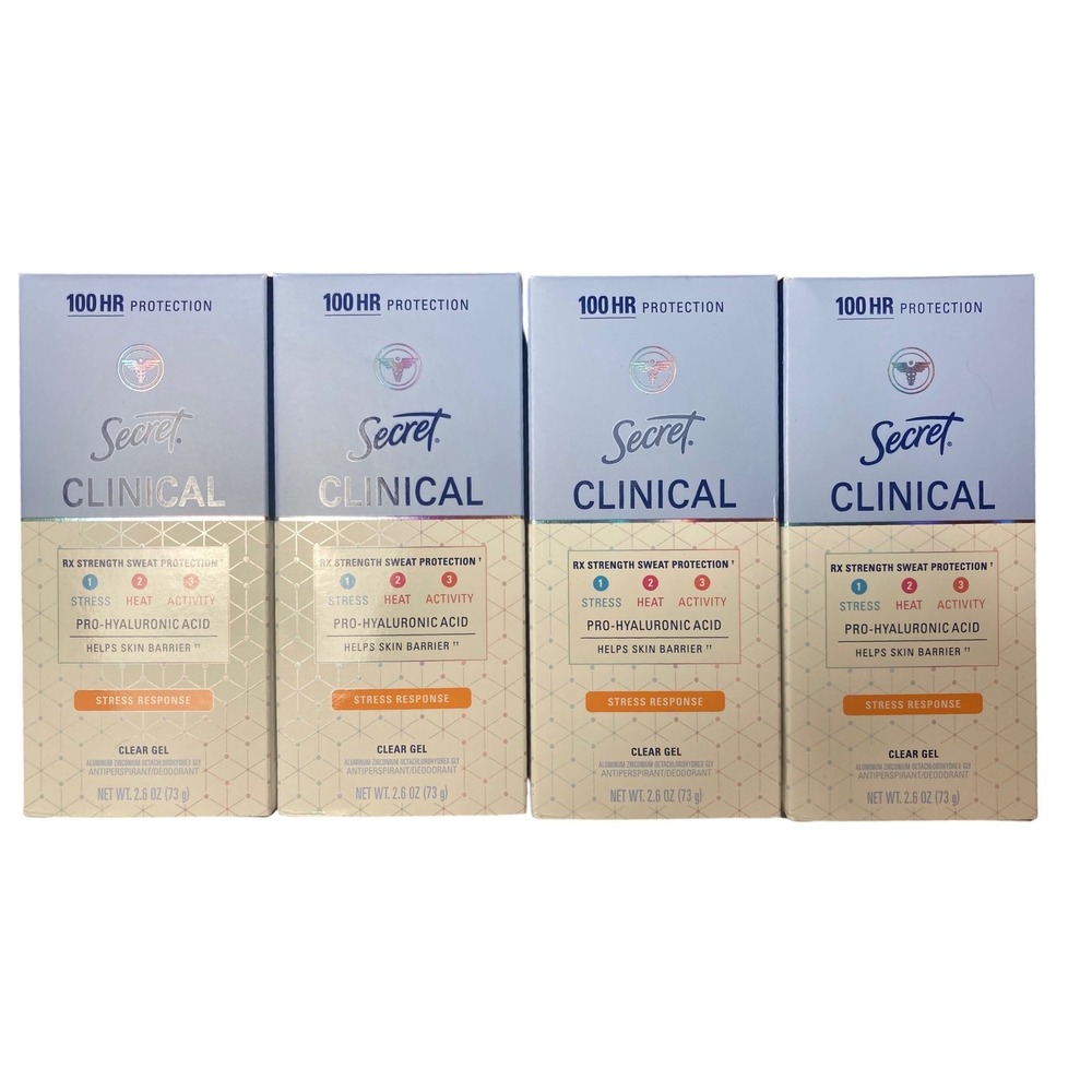 Secret Clinical Antiperspirant Deodorant Stress Response Clear Gel 2.6oz 4 Boxes